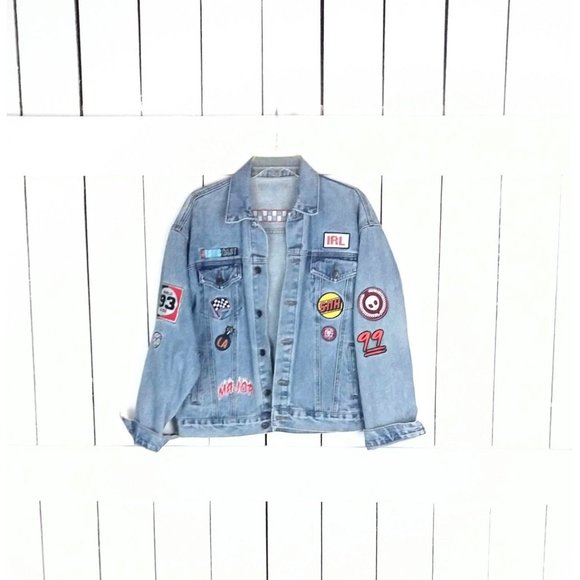 Patch faded blue denim  jean jacket west coast phoenix 79 distressed - Picture 1 of 9